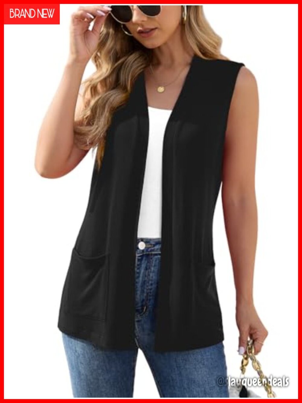 Womens Sleeveless Open Front Cardigan Vest Lightweight Knit Layering Top